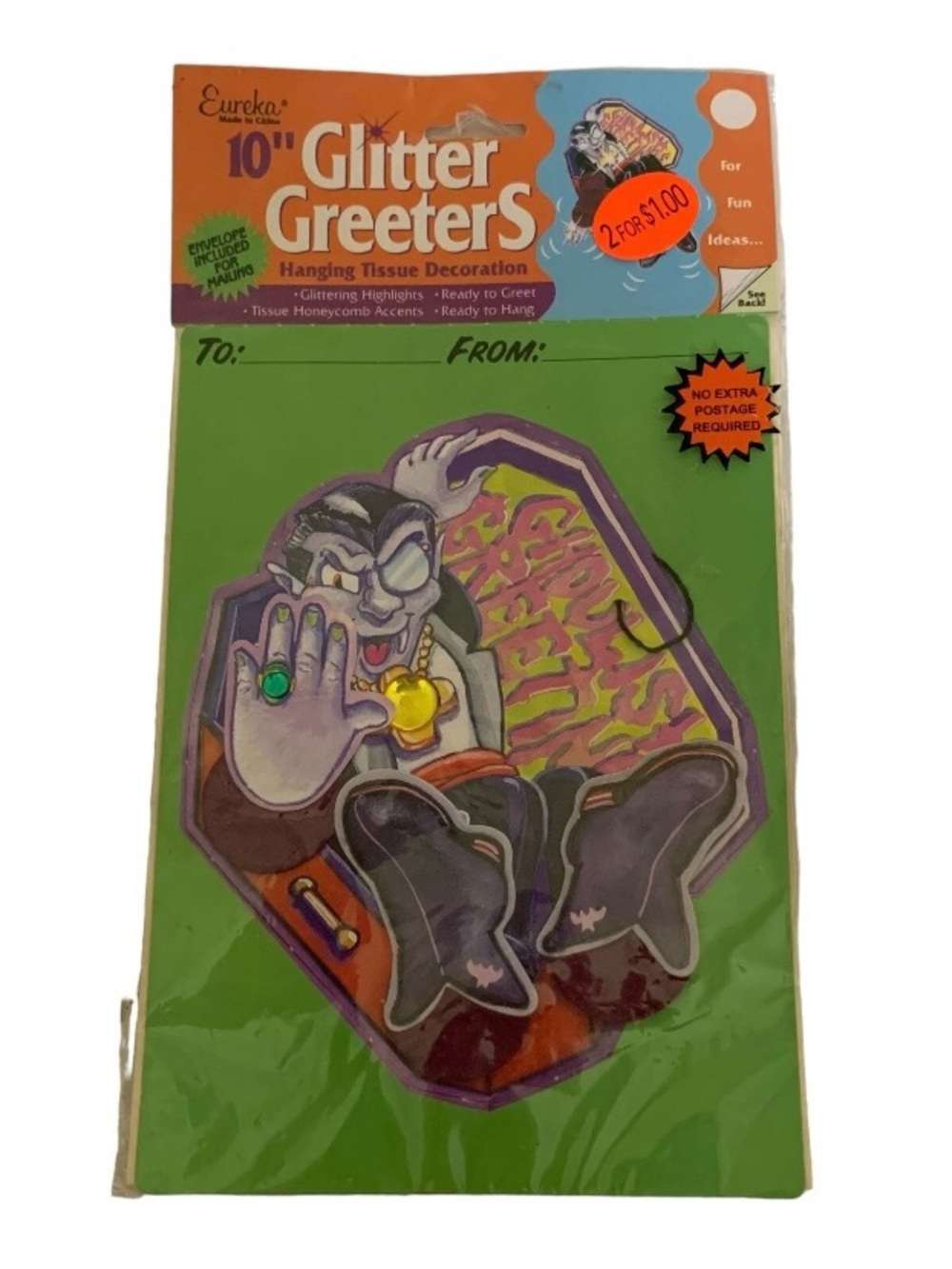 Vintage Halloween Hanging Decor 10” Glitter Greeters Eureka Gem Eye Dracula New